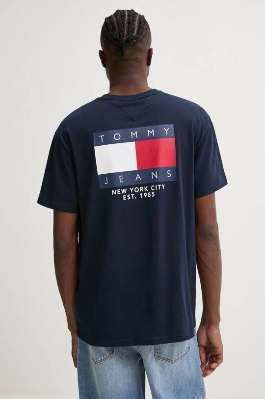 Хлопковая футболка Tommy Jeans, темно-синий
