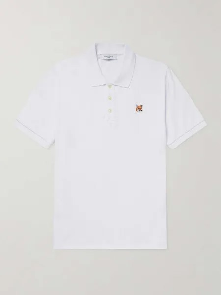 Рубашка поло из хлопка-пике с аппликацией логотипа MAISON KITSUNÉ, белый