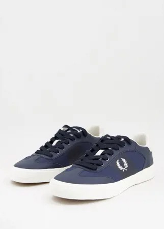 Бело-синие кроссовки из кожи и полиэстера Fred Perry-Темно-синий