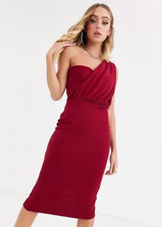 Бордовое платье миди на одно плечо с драпировкой Missguided-Красный