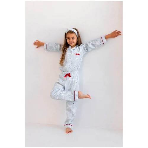 Пижама детская для девочек SENSIS White bear, рубашка и брюки, голубой (Размер: 98-104)