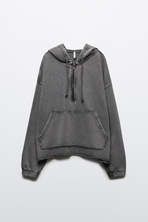 Худи half zip с вареным эффектом