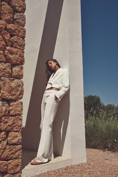 Короткий пиджак с двойной подкладкой Zara, устричный белый