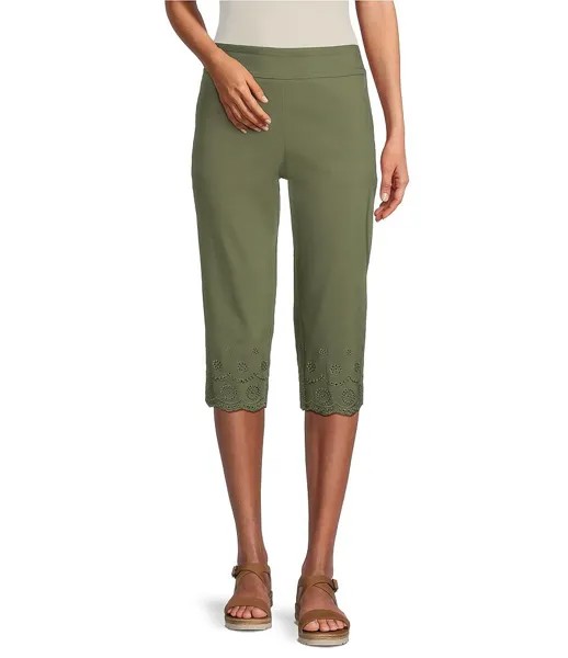 Прямые капри без застежки Allison Daley Petite Size с вышивкой по низу, зеленый