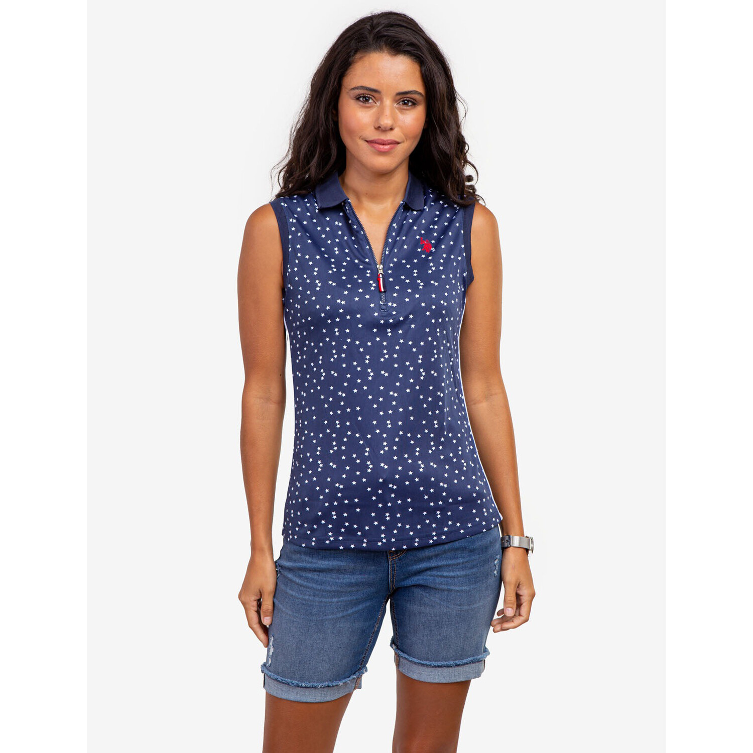Футболка-поло U.S. Polo Assn. Star Print Sleeveless Zip, темно-синий
