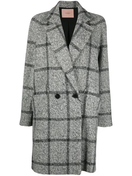 Двубортное пальто в клетку TWINSET, черный