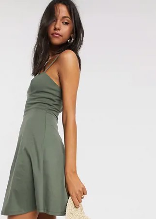 Сарафан мини цвета хаки с квадратным вырезом и прошитыми чашечками ASOS DESIGN Tall-Зеленый
