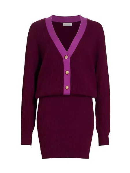 Мини-платье-свитер с V-образным вырезом Andrea Ramy Brook, цвет mulberry