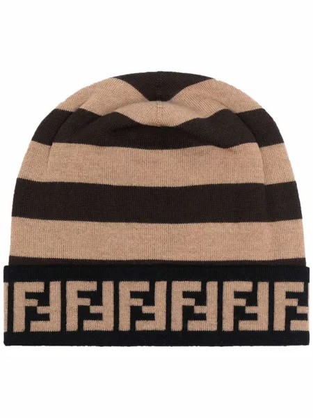 Fendi полосатая шапка бини с логотипом FF
