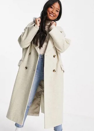Кремовое трикотажное пальто с капюшоном в стиле oversized ASOS DESIGN Petite-Белый