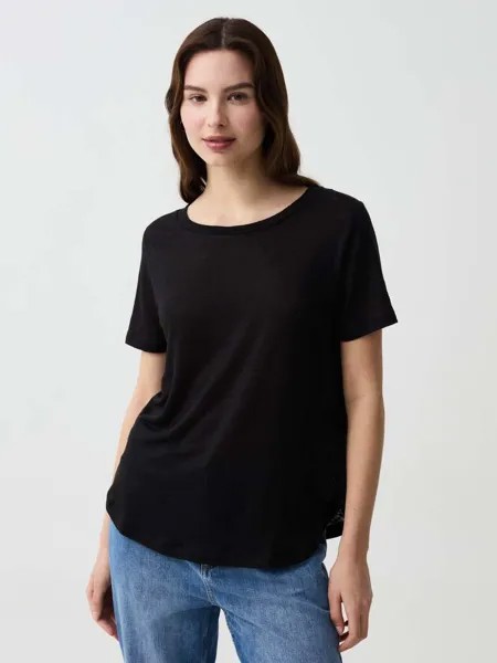 Льняная футболка с круглым вырезом Ovs, цвет black