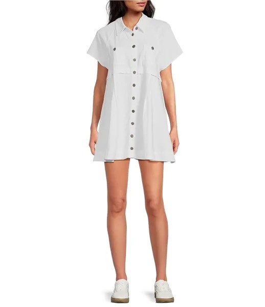 Мини-платье Free People Ronnie из поплина с воротником и короткими рукавами, белый