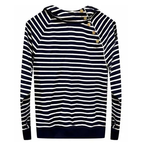 Худи Ralph Lauren S в бело-синюю полоску с пуговицами на шее Striped French Terry Funnelneck Hoodie Sweatshirt