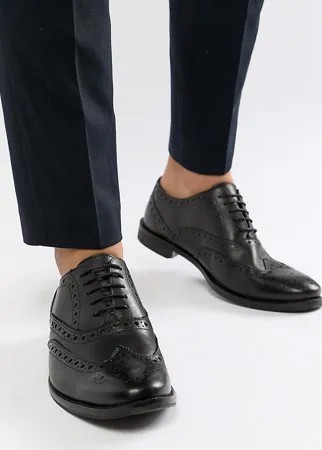Черные кожаные броги для широкой стопы ASOS DESIGN-Черный