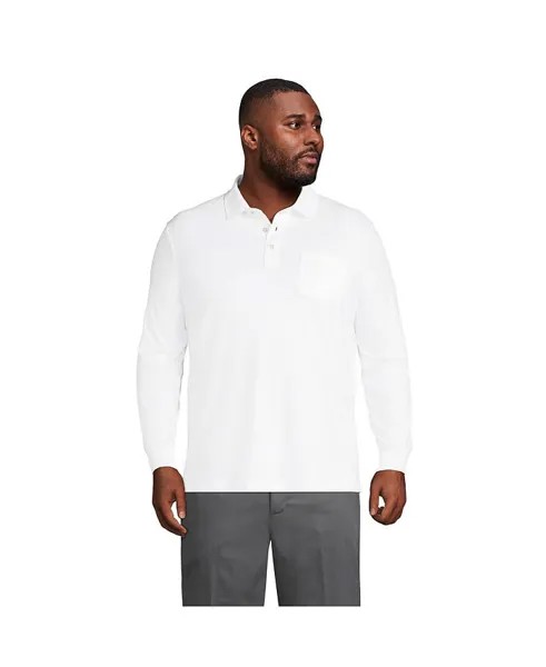 Мужская супермягкая рубашка-поло Supima с длинными рукавами и карманом Lands' End, цвет White