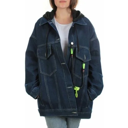 Джинсовая куртка , демисезон/лето, средней длины, оверсайз, внутренний карман, карманы, съемный капюшон, размер 56/58, синий