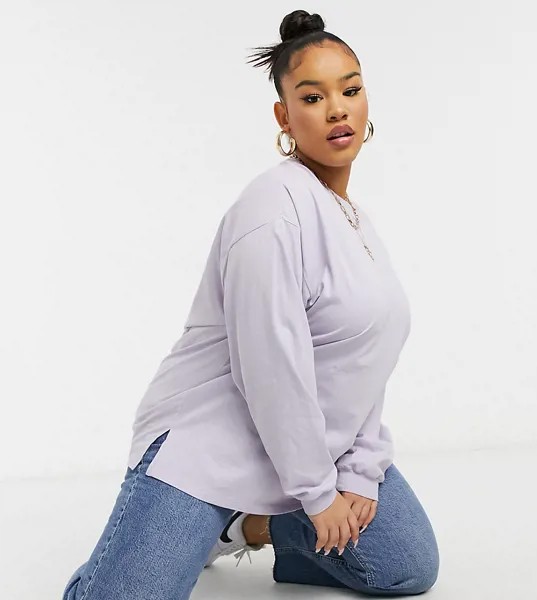 Лавандовый oversized-лонгслив с манжетами ASOS DESIGN Curve-Фиолетовый цвет