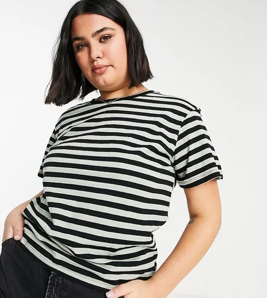 Футболка в полоску черного цвета и цвета хаки ASOS DESIGN Curve-Разноцветный