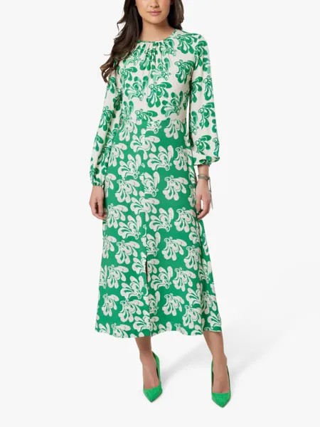 Платье миди со сборками на шее и цветочным принтом Closet London, зеленый