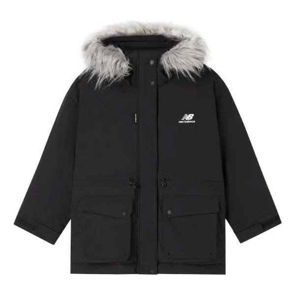 Куртка теплые длинные пуховики New Balance, черный