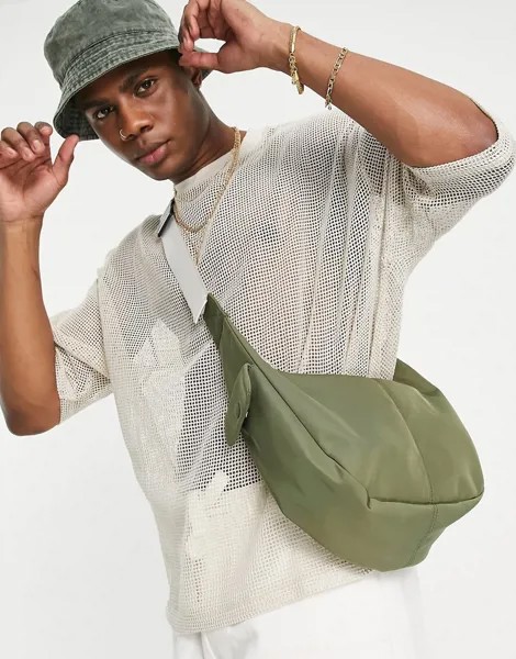 Свободная сумка через плечо цвета хаки с контрастным ремешком ASOS DESIGN-Зеленый цвет