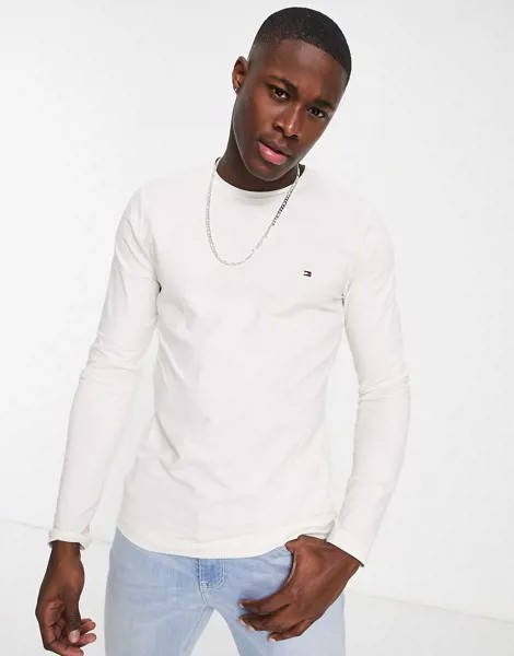 Белый эластичный лонгслив узкого кроя Tommy Hilfiger
