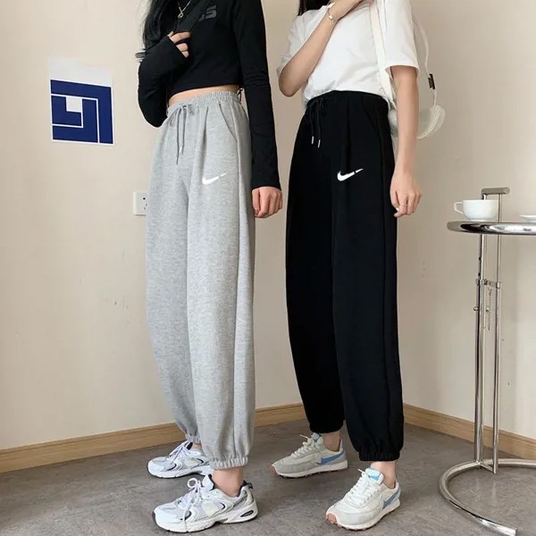 Loose Leggings Брюки, Брюки большого размера, Высокий Waist Серые спортивные брюки, Тонкие, Дикие Широконогие повседневные брюки женщины
