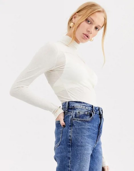 Кремовая сетчатая водолазка Topshop-Белый