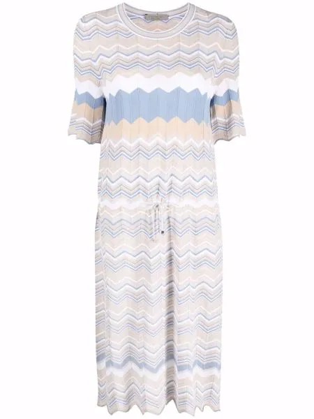 D.Exterior zigzag metallic-trim knitted dress