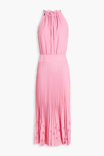 Плиссированное платье миди из крепдешина с лазерной резкой Boutique Moschino, цвет Bubblegum