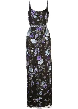 Marchesa Notte вечернее платье макси с цветочной вышивкой