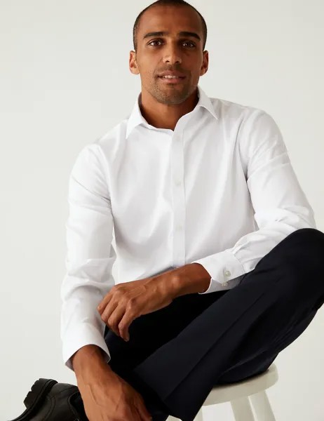 Рубашка короткой длины стандартного кроя из нежелезного материала Marks & Spencer, белый
