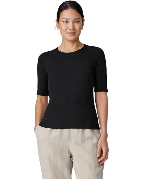 Футболка Eileen Fisher Crew Neck Elbow Sleeve, черный