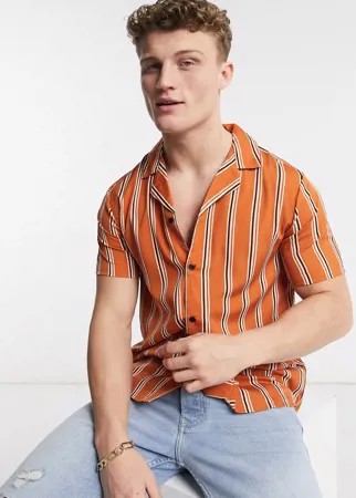 Оранжевая рубашка в полоску с короткими рукавами Another Influence-Оранжевый цвет