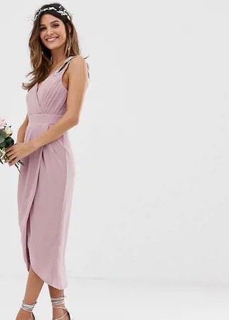 Эксклюзивное розовое платье миди для подружки невесты с запахом TFNC-Зеленый цвет