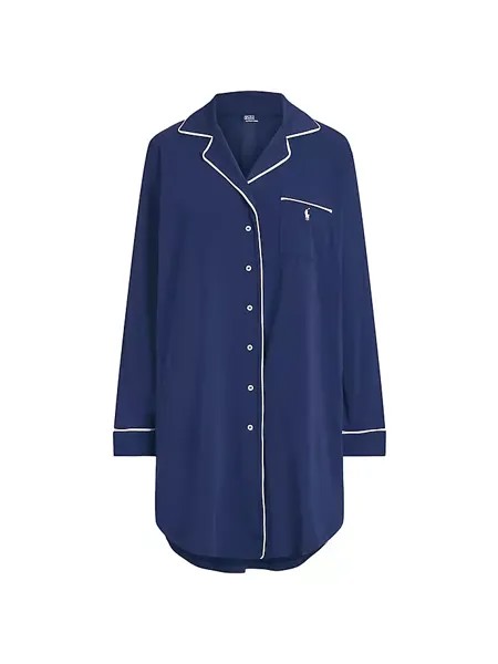 Рубашка для сна на пуговицах Polo Essentials из смесового хлопка Polo Ralph Lauren, темно-синий