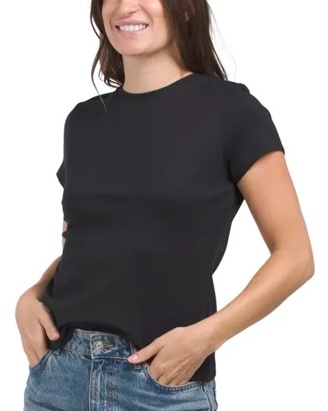 Футболка Ponte с короткими рукавами и круглым вырезом Adrienne Vittadini, цвет Black Beauty