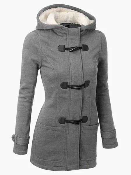 Milanoo Duffle Coat Women Long Sleeve Hoodie Gray Winter Jackets
