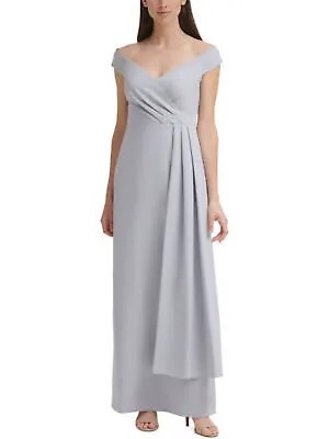 ELIZA J Женское серое длинное вечернее платье с драпировкой по бокам и рукавами-крылышками 12