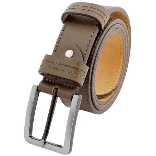 Ремень PREMIUM BELT, натуральная кожа, металл, подарочная упаковка, для мужчин, длина 120 см., хаки