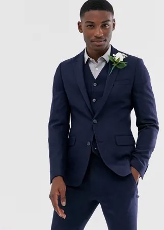 Темно-синий приталенный пиджак с шевронным узором ASOS DESIGN wedding