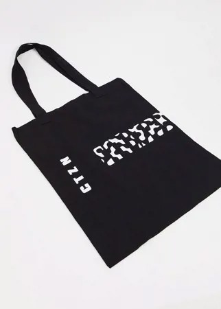 Черная сумка-тоут для тяжелых вещей с графическим принтом ASOS DESIGN-Черный цвет
