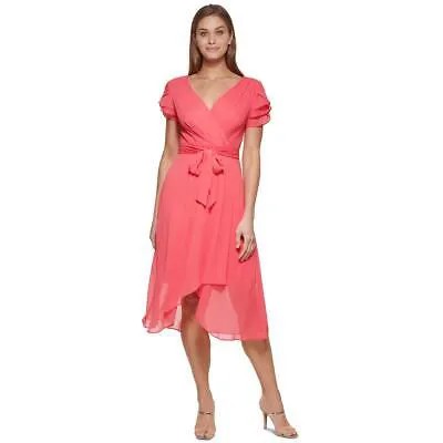 DKNY Женское розовое прозрачное платье с запахом и рюшами Petites 10P BHFO 5763