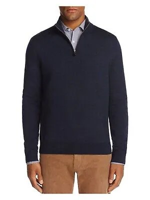 Дизайнерский брендовый мужской темно-синий классический свитер с воротником из шерсти мериноса с молнией на четверть и XXL