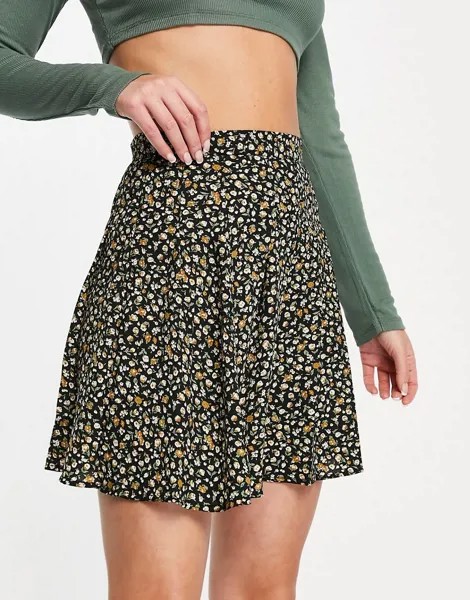 Плиссированная юбка мини с цветочным принтом Daisy Street-Черный цвет