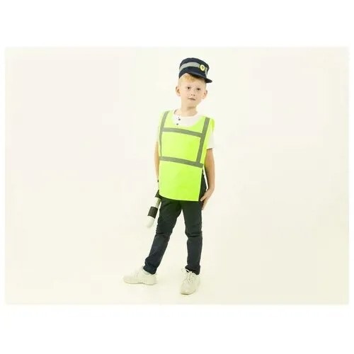 Карнавальный костюм «Инспектор ДПС», жилет, кепка, жезл, рост 122-128 см