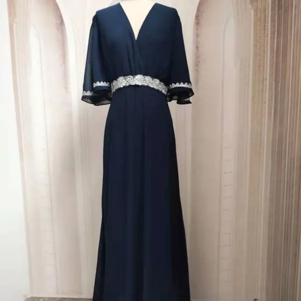 2021 мусульманское Новое модное Непрозрачное шифоновое платье большого размера с вышивкой V-образным вырезом и коротким рукавом женственное пакистанское платье Abaya Дубай