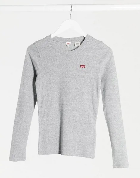 Серый лонгслив с маленьким логотипом и круглой горловиной Levi's