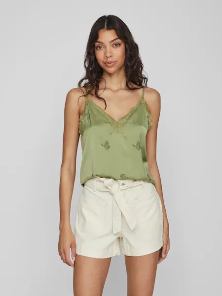 Топ Vila Spaghetti Glänzendes Shirt mit Spitze Elegant VIMIEL, зеленый