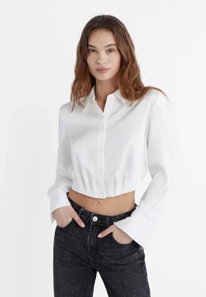 Короткая атласная рубашка Stradivarius, белый